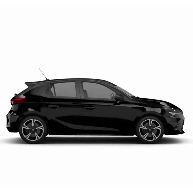 opel-corsa-in-schwarz-seitenansicht-vor-weissem-hintergrund