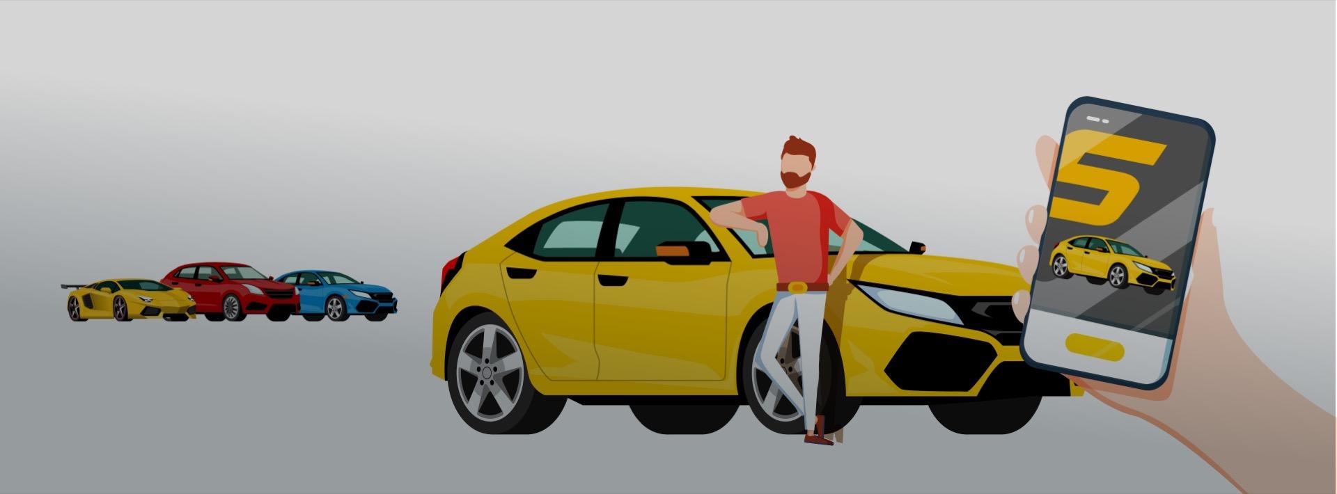 header-illustration-von mehreren-autos-einem-mann-und-einem-smartphone-mit-dem-staiger-dich-s